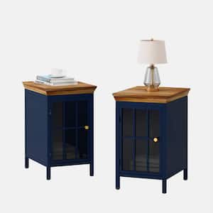 15.75 in. Dark Blue Rectangle End Table with Storage Cabinet, Set of 2-Pieces