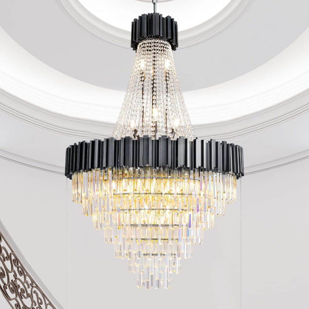 54in.H 21-Light Luxury Black K9 Crystal Staircase Chandelier, Modern Chandelier for High Ceilings, Living Room, Entryway price history on PriceWatchPro