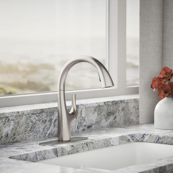 Avi 13.5 in. Single Handle Pull Out Sprayer Kitchen Faucet with 180° Spout Swivel in Lacquer Vibrant Stainless