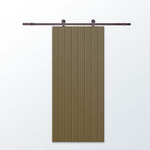 30 in. x 96 in. Olive Green Painted Composite MDF Paneled Interior Sliding Barn Door with Hardware Kit