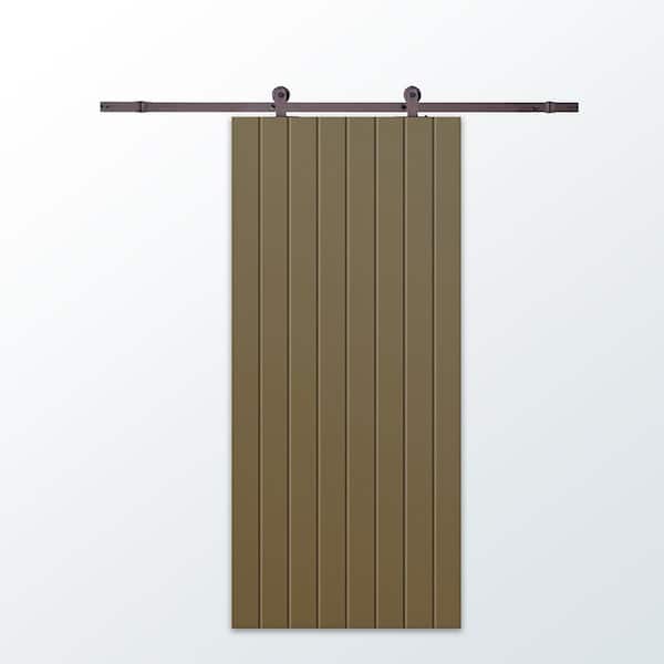 CALHOME 36 in. x 96 in. Olive Green Painted Composite MDF Paneled Interior Sliding Barn Door with Hardware Kit