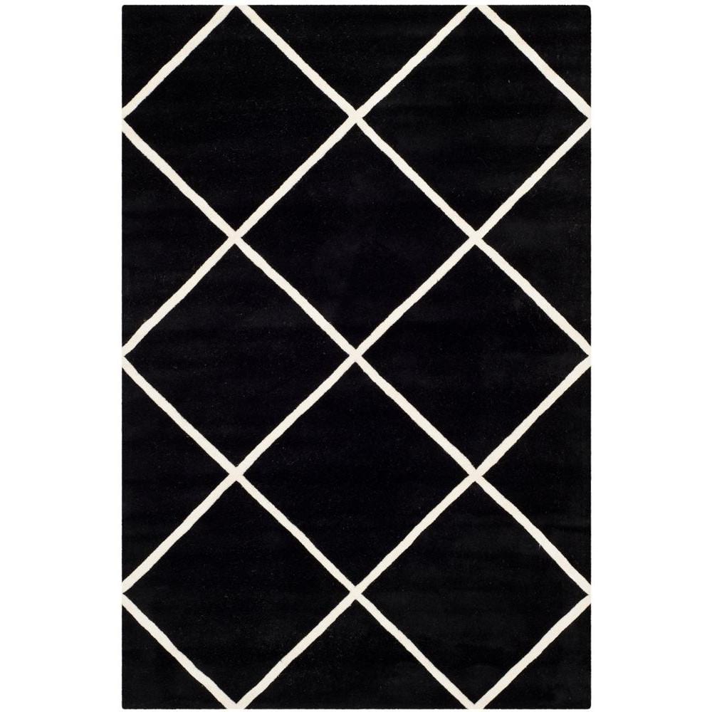Elegant Diamond Trellis 6' x 9' Black/Ivory Hand-tufted Wool Rug