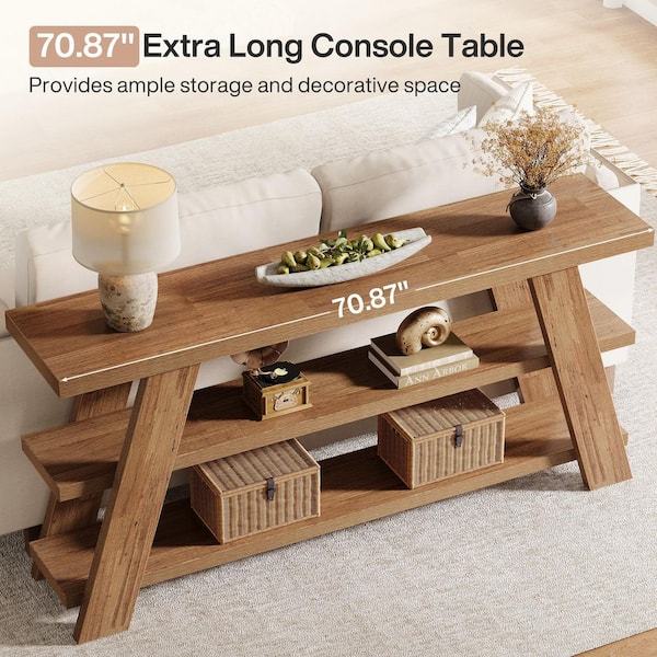 BYBLIGHT Turrella 70.9 in. Brown Rectangle Wood Console Table with
