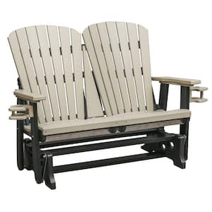 Adirondack Series 52 in. 2-Person Black Frame High Density Plastic Outdoor Glider with Weatherwood Seats and Backs