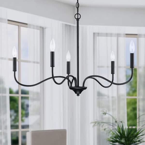 Cordelia Lighting 5-Light Matte Black Minimalist Candle Chandelier for Dining Areas with No Bulbs Included