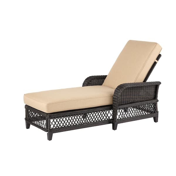 Hampton Bay Woodbury Wicker Outdoor Chaise Lounge with Textured Sand Cushion