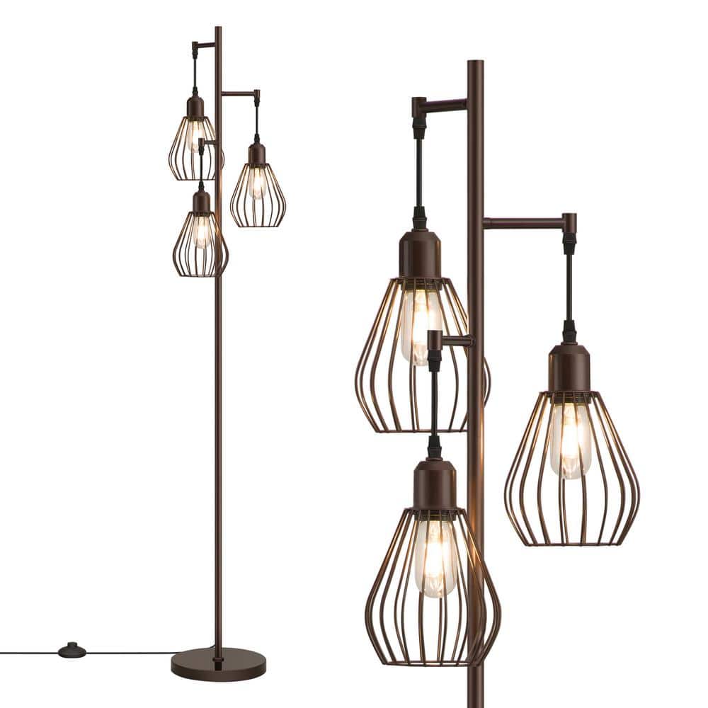 65 in. Brown Finish Smart 1-Light Dimmable E26 Tree Floor Lamp for Living Room with Metal Brown Cage Shade price history on PriceWatchPro