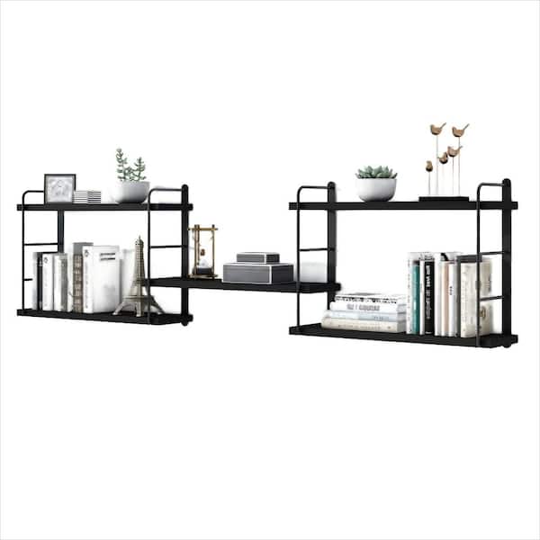 Numhew 6 in. D x 50 in. W x 17 in. H Wall Mounted Floating Shelves, Rustic Wall Decor Wood Shelves for Bathroom Storage, Black