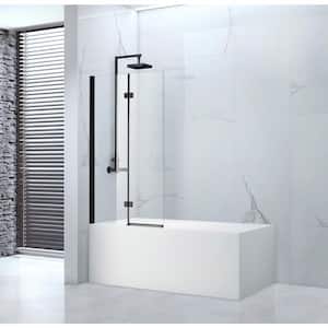 Tidy 39 in. W x 55 in. H Semi-Frameless Hinged Tub Door in Black without Handle