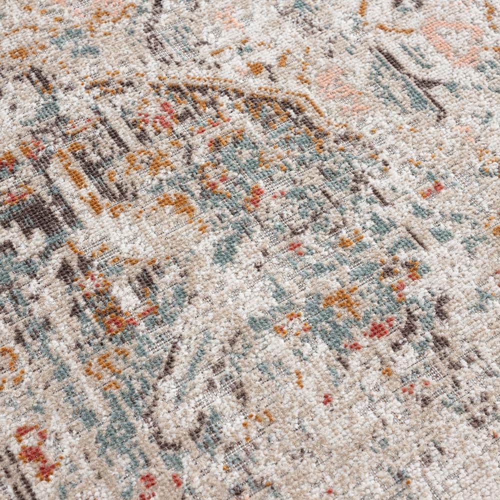 Faded Turkish Beige and Cream Synthetic Area Rug, 5' x 7'