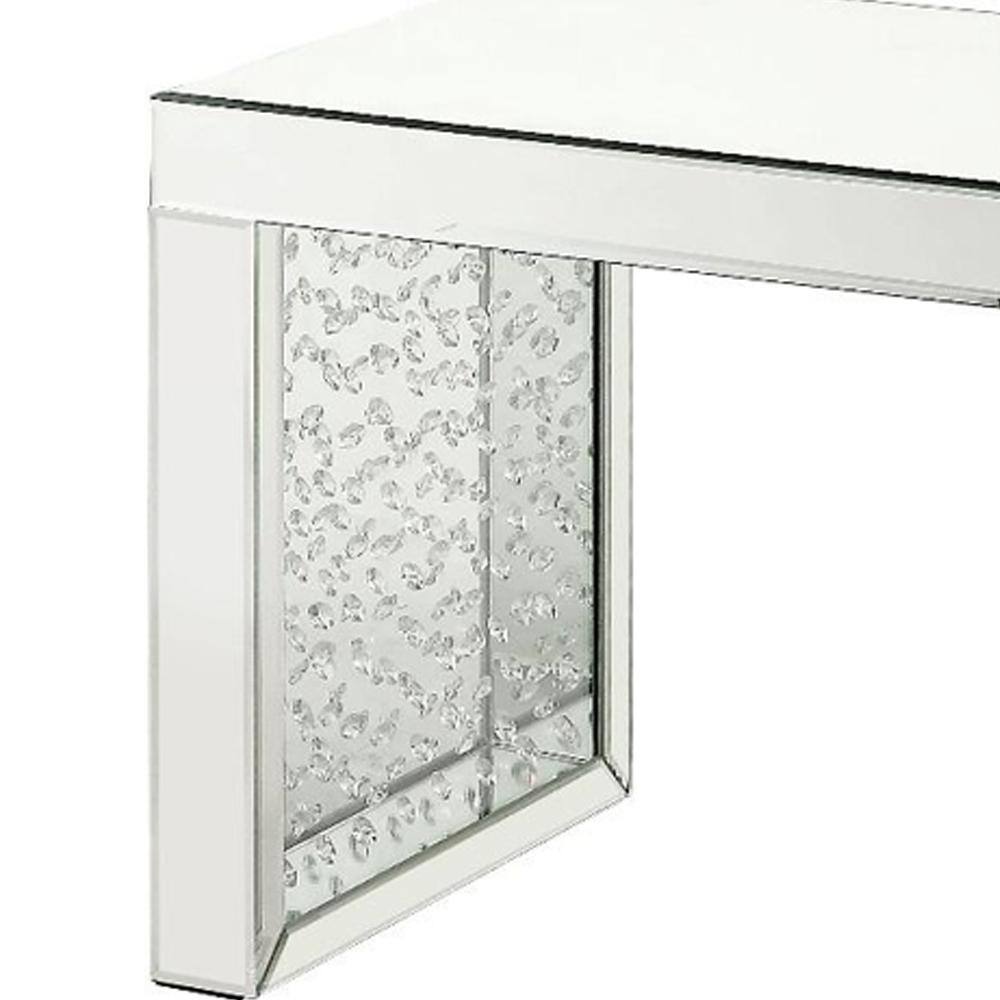 Nysa Glam Mirrored & Wood Accent Table with Faux Crystals