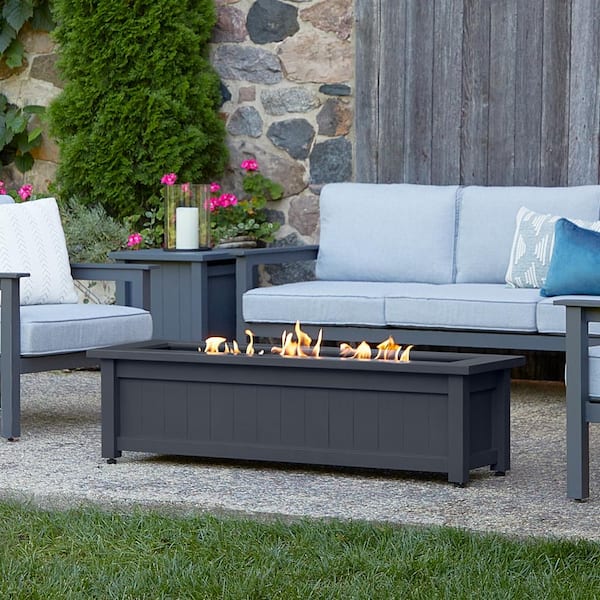 Real Flame Ortun 50 in. L X 15.5 in. W Outdoor Powder Coated Steel Propane Fire Pit in Gray with Lava Rocks