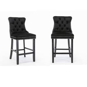 Black Modern High-End Tufted Velvet Upholstered Dining Side Chair with Wood Legs and Nailhead Trim (Set of 2)