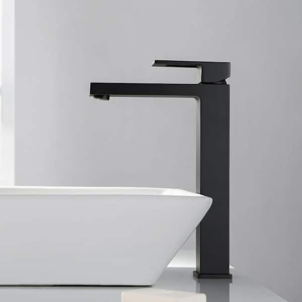 Single Hole Cubic Single Handle Bathroom Vessel Sink Faucet in Matte Black