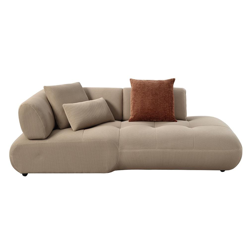 Beige Tufted Fabric Two Piece Sectional Sofa with 6 Pillows