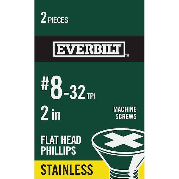 Everbilt #8-32 x 2 in. Phillips Flat Head Stainless Steel Machine Screw (2-Pack)