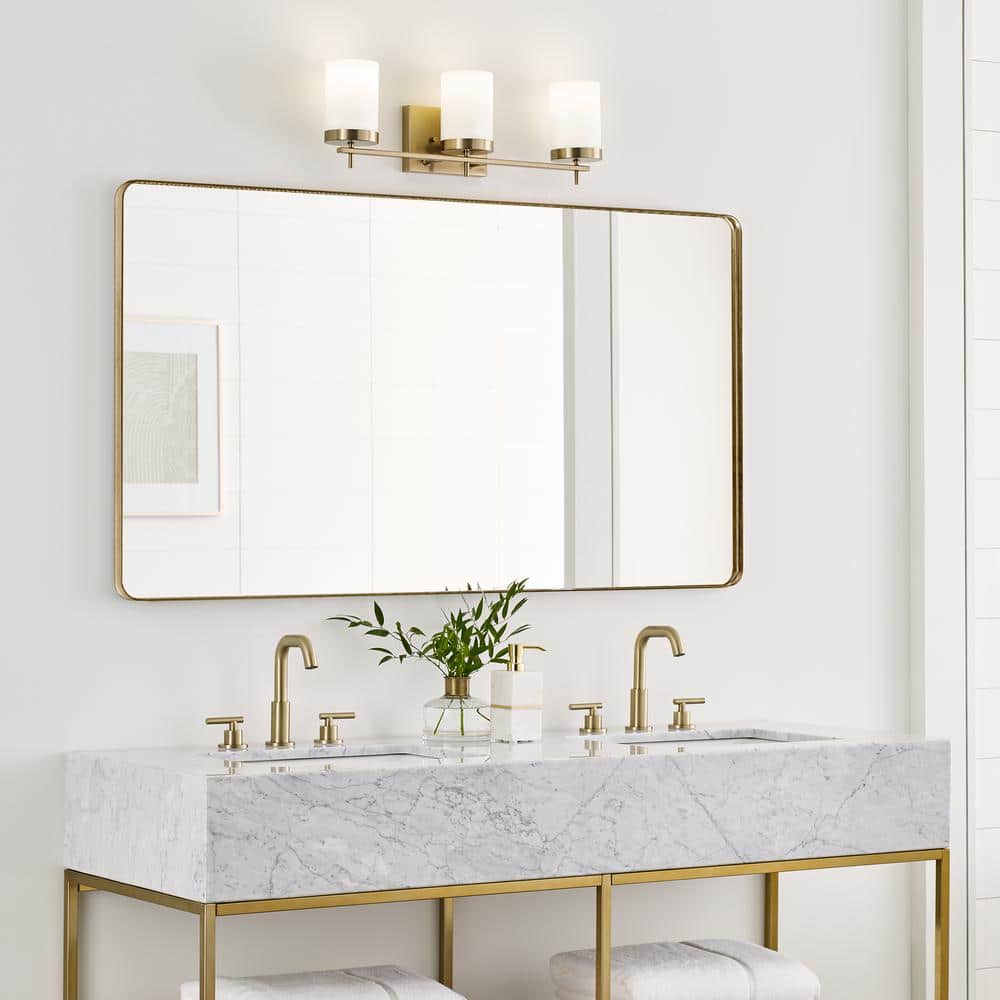 Satin Brass 3-Light Modern Vanity Wall Sconce with Etched Glass