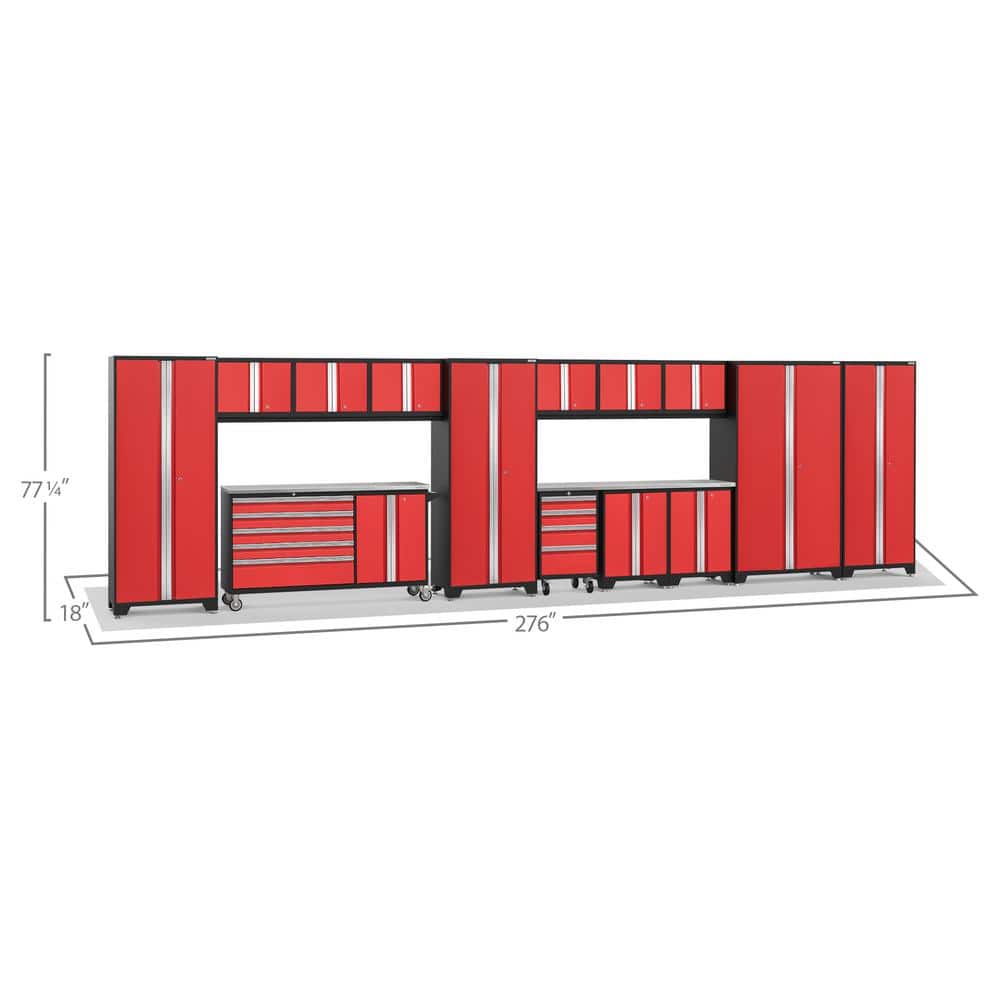 Red Lockable Steel Garage Cabinet with Adjustable Shelving