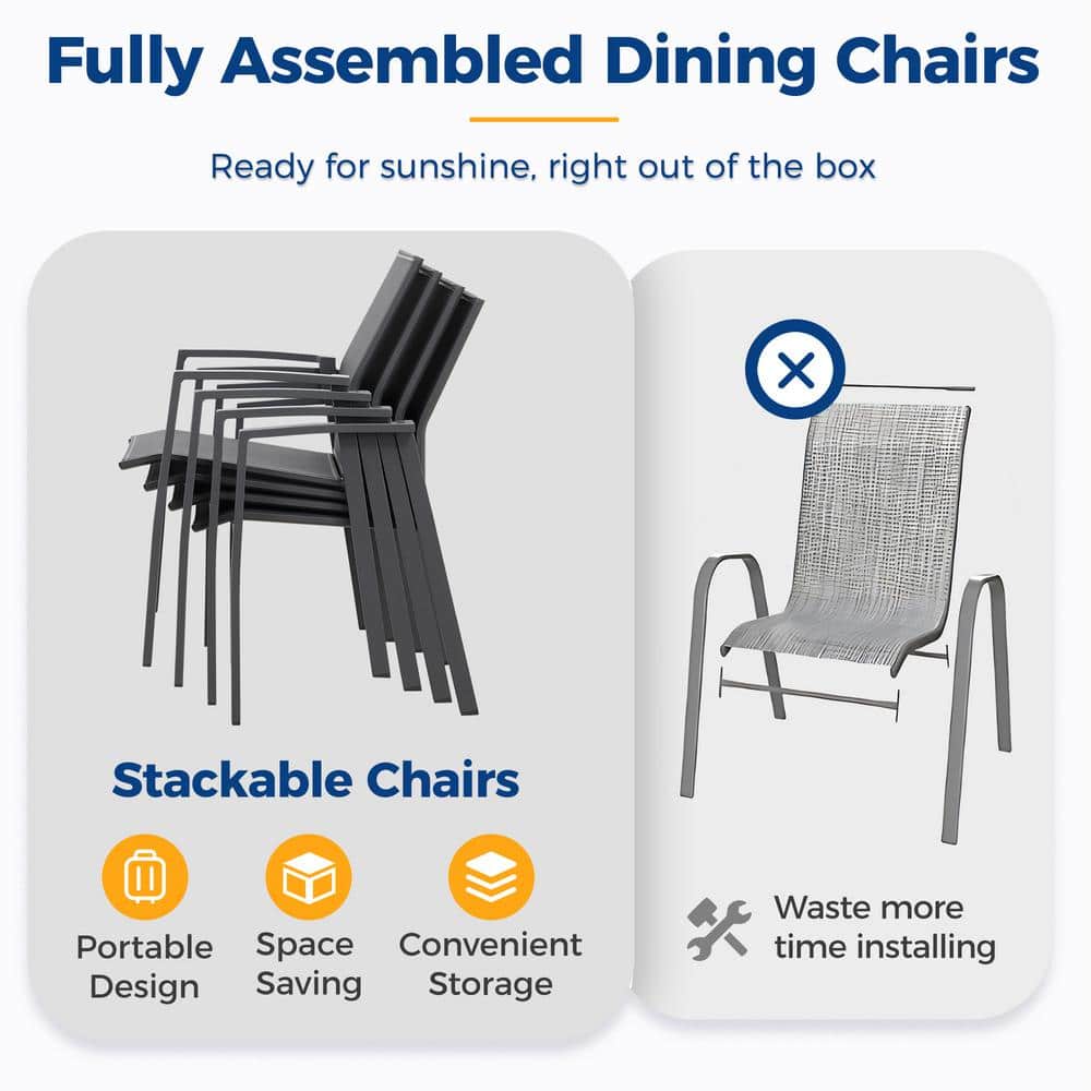 Grey Aluminum Stackable Patio Dining Armchairs, Set of 4