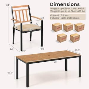 Natural 9-Piece Wood Rectangular Outdoor Dining Set with Natural Cushions