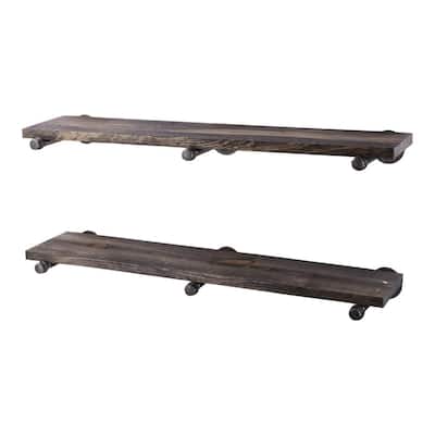 36 in. x 7.5 in. x 6.75 in. Boulder Black Restore Wood Decorative Wall Shelf - Industrial Steel Pipe Straight Brackets