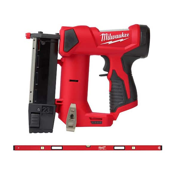 Milwaukee M12 23GA PIN NAILER with 72 in. REDSTICK Box Level