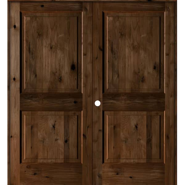 Krosswood Doors 72 in. x 80 in. Rustic Knotty Alder 2-Panel Right-Handed Provincial Stain Wood Double Prehung Interior Door w/Square Top