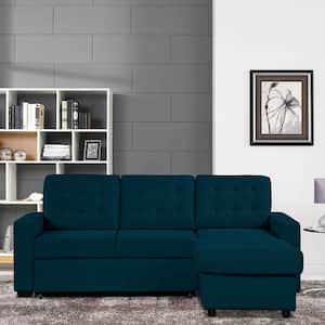Barison 90 in. Square Arm 1-Piece Fabric L-Shaped Sectional Sofa in Navy Blue with Chaise
