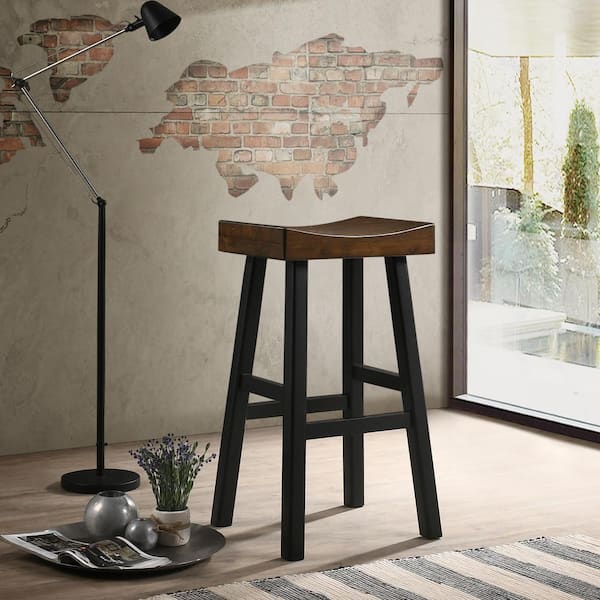 Colborn 30 in. Elm/Black Thick Seat Saddle Stool