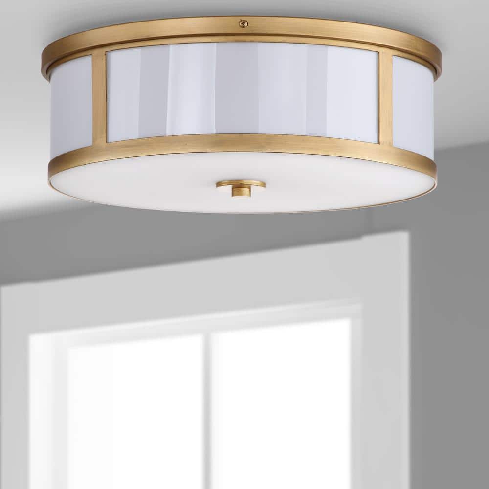 Avery Antique Gold 17" Contemporary Drum Flush Mount LED Ceiling Light