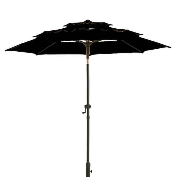 wikiwiki 9 ft. 3-Tier Market Patio Umbrella with Push Button Tilt and Crank in Black