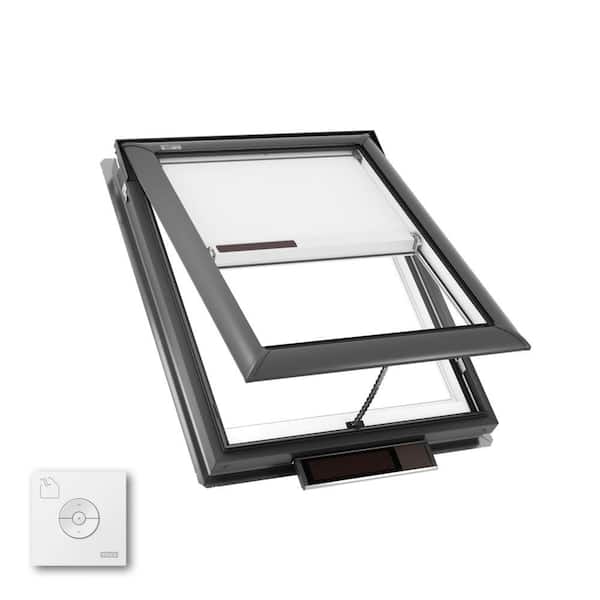 30-1/16 in. x 37-7/8 in. Solar Powered Venting Deck Mount Skylight w/ Laminated LowE3 Glass, White Room Darkening Shade