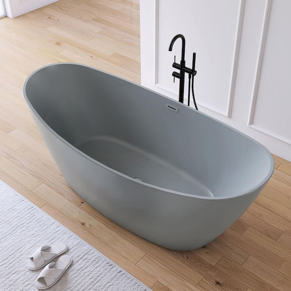 71 in. x 31.5 in. Acrylic Flatbottom Freestanding Soaking Bathtub in Gray