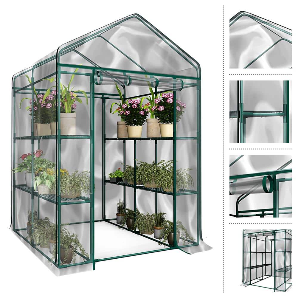 Clear PVC Walk-In Greenhouse with 8 Sturdy Shelves