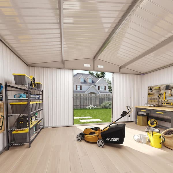 Sizzim 12 ft. W x 10 ft. D Outdoor Black Metal Storage Shed with 4