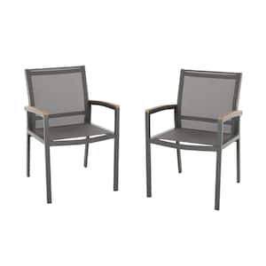 Luton Gray Armed Aluminum Outdoor Dining Chair (2-Pack)