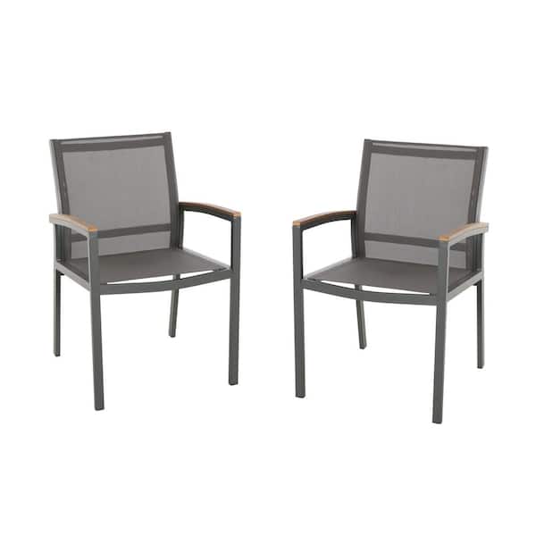 Luton Gray Armed Aluminum Outdoor Dining Chair (2-Pack)