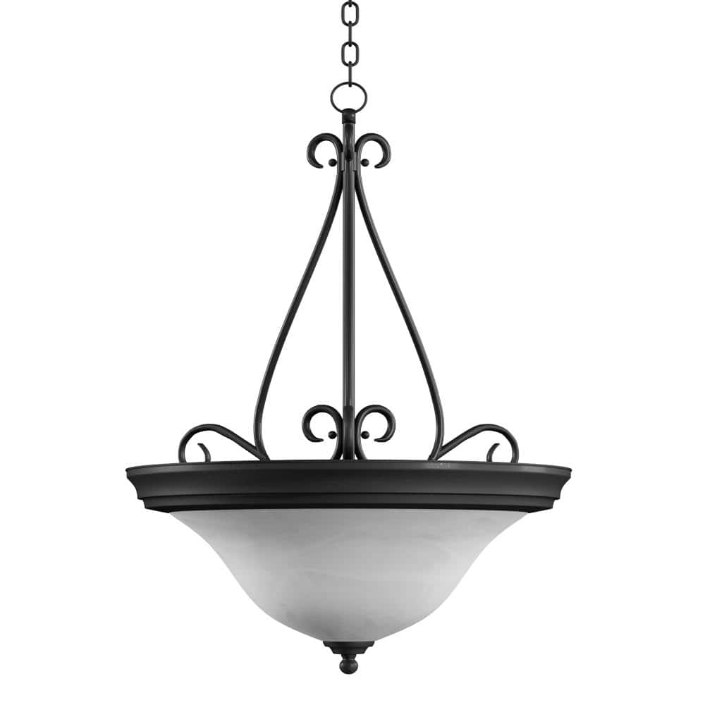 Textured Black 3-Light Pendant with Alabaster Glass Shades