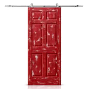 30 in. x 80 in. Vintage Red Stain Composite MDF 6 Panel Interior Sliding Barn Door with Hardware Kit