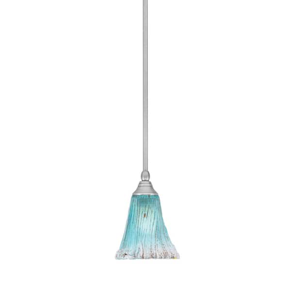 Unbranded Sparta 100-Watt 1-Light Brushed Nickel Shaded Pendant Light Mini Pendant with Teal Crystal Glass and No Bulb Included