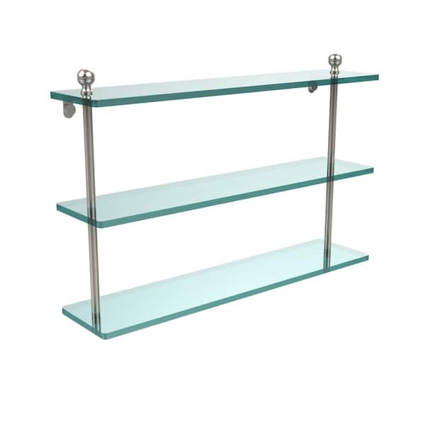 Allied Brass Mambo 22 in. L x 15 in. H x 5 in. W 3-Tier Clear Glass Bathroom Shelf in Polished Nickel