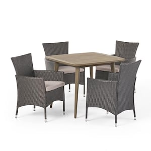 Coronado's Gray 5-Piece Wood and Plastic Outdoor Dining Set with Silver Cushions
