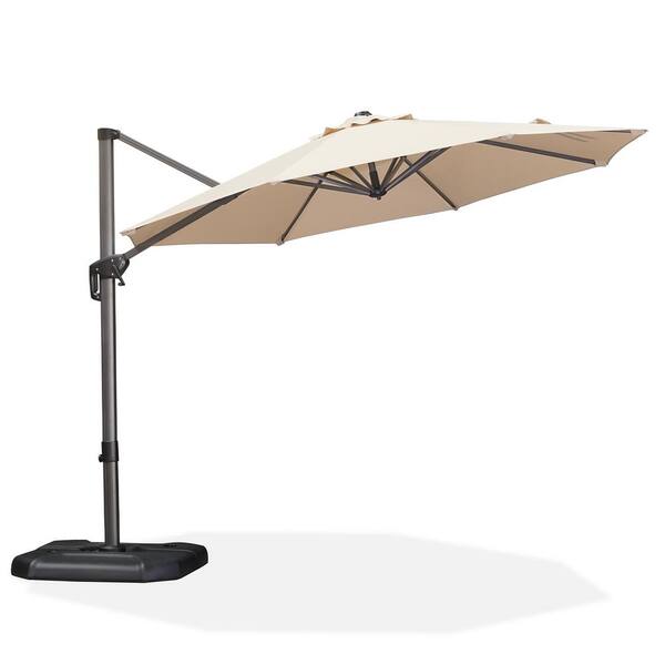 PURPLE LEAF 10 ft. Octagon Aluminum Outdoor Patio Cantilever Umbrella Offset 360-Degree Rotation Umbrella with Wheels Base, Beige