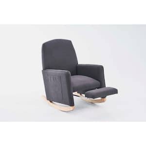 Dark Gray Cotton Linen Fabric Nursery Rocking Chair with Adjustable Footrest