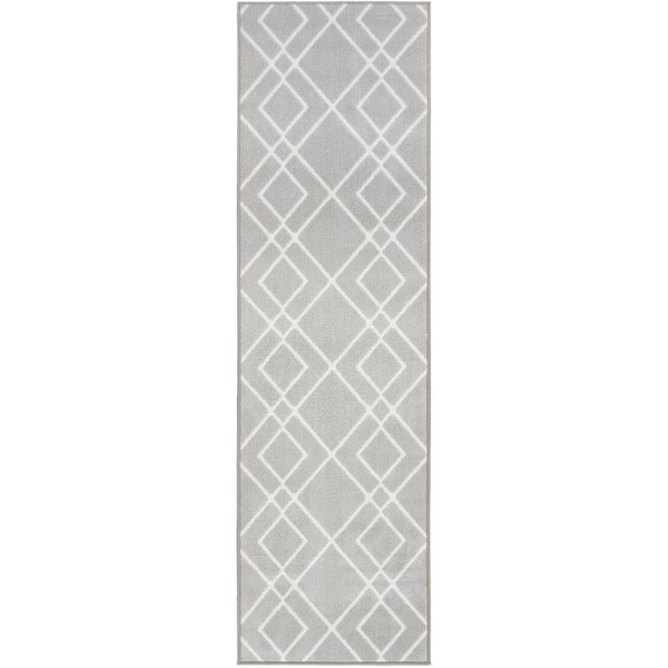 Silver Runner Rug Nourison Modern Lines Silver 2 ft. x 7 ft. Geometric Contemporary ...