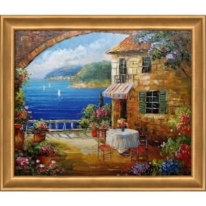 Cafe At Oceanside by Unknown Artists Muted Gold Glow Framed Country Oil Painting Art Print 24 in. x 28 in.