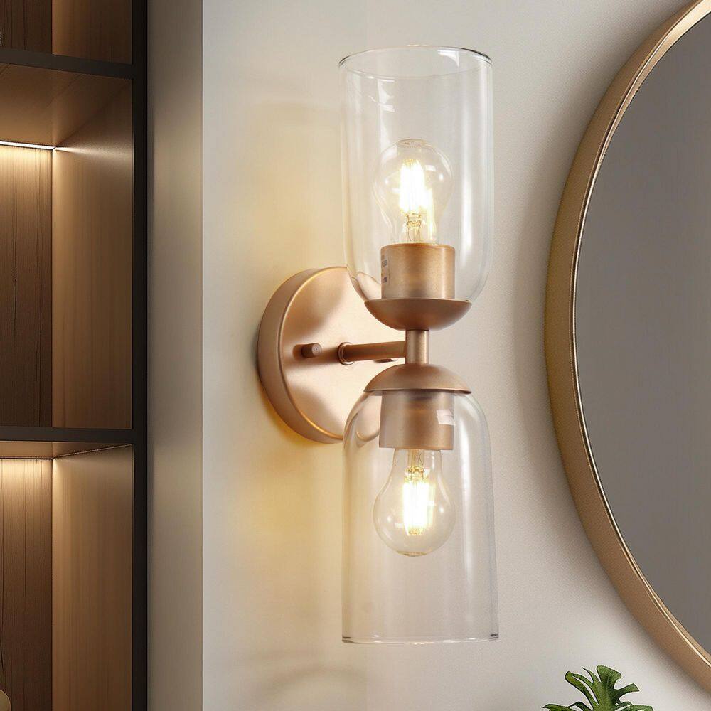 4.7 in. 2-Light Gold Modern Linear Wall Sconce with Clear Cylinder Glass for Bathroom, Vertical or Horizontal Mount price history on PriceWatchPro