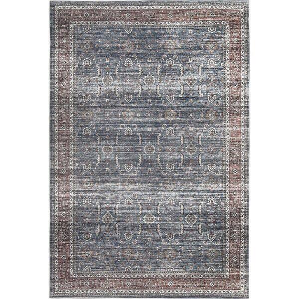 Emir Collection Traditional Oriental Water-Repellent Blue 5 ft. 3 in. x 7 ft. 7 in. Area Rug (5 ft. x 8 ft.)