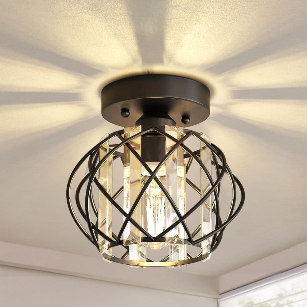 10 in. 1-Light Black Modern Semi Flush Mount Ceiling Light with Crystal Shade for Foyer, Kitchen, Bedroom, Dining Room price history on PriceWatchPro