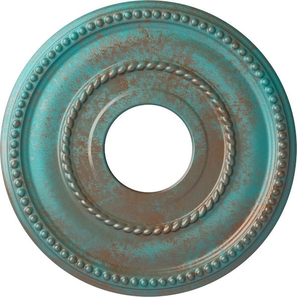 Ekena Millwork 3/4 in. x 12-1/8 in. x 12-1/8 in. Polyurethane Valeriano Ceiling Medallion, Copper Green Patina